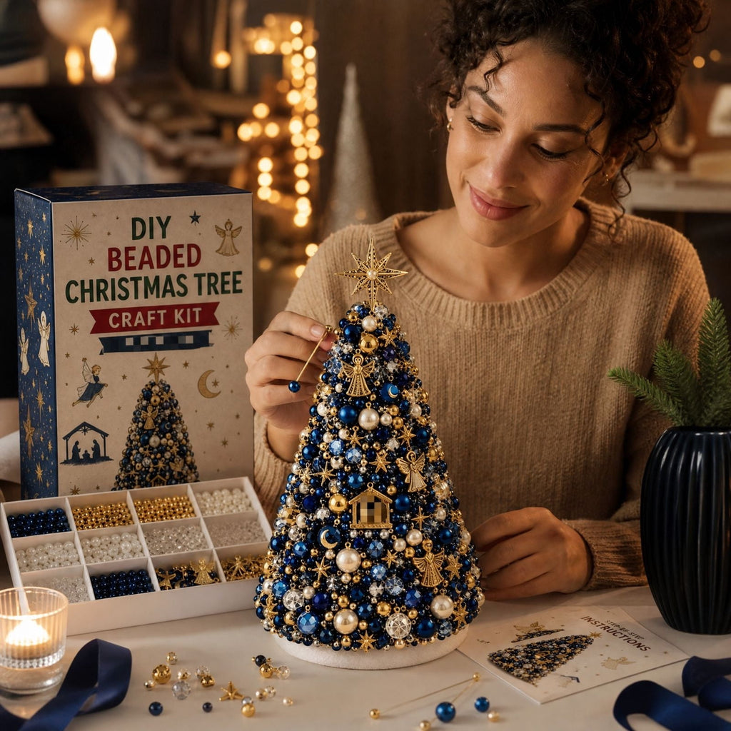 Jeweled Christmas Tree DIY Christmas Craft Christmas Decorations Beaded Christmas Tree 7.48IN All In One Handmade Christmas Table Decor Kit