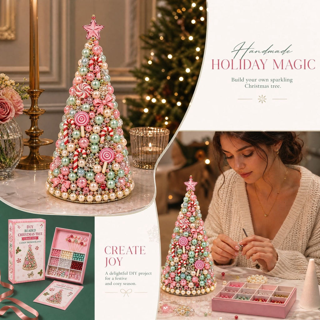 Jeweled Christmas Tree DIY Christmas Craft Christmas Decorations Beaded Christmas Tree 7.48IN All In One Handmade Christmas Table Decor Kit