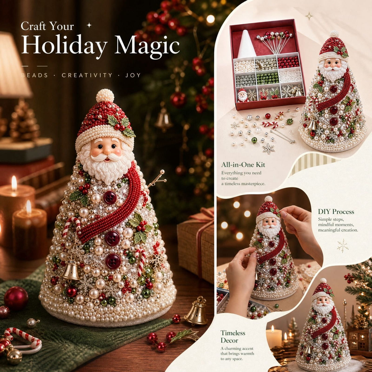 Jeweled Christmas Tree DIY Christmas Craft Christmas Decorations Beaded Christmas Tree 7.48IN All In One Handmade Christmas Table Decor Kit