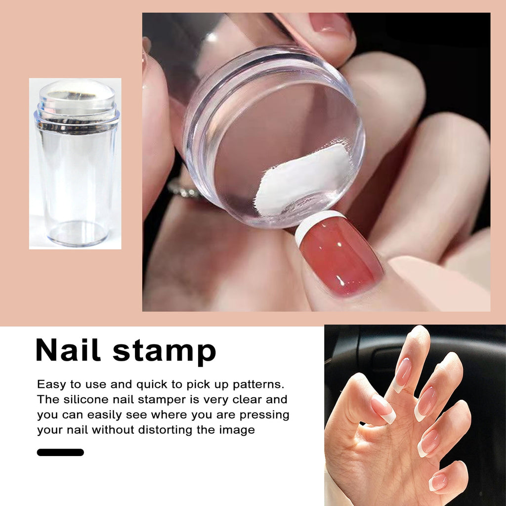 Krejova French Tip Nail Stamp,Clear Silicone Reusable Nail Art Stamper for French Manicure Home DIY Nail Art Salon