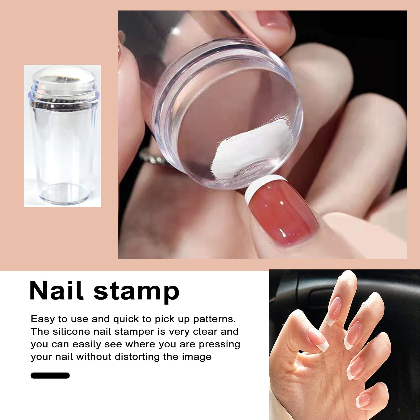 Krejova French Tip Nail Stamp,Clear Silicone Reusable Nail Art Stamper for French Manicure Home DIY Nail Art Salon