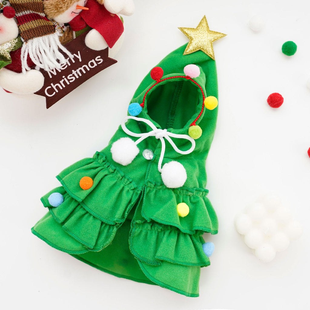 Christmas Tree Pet Cloak Costume – Hooded Holiday Outfit for Cats & Small Dogs