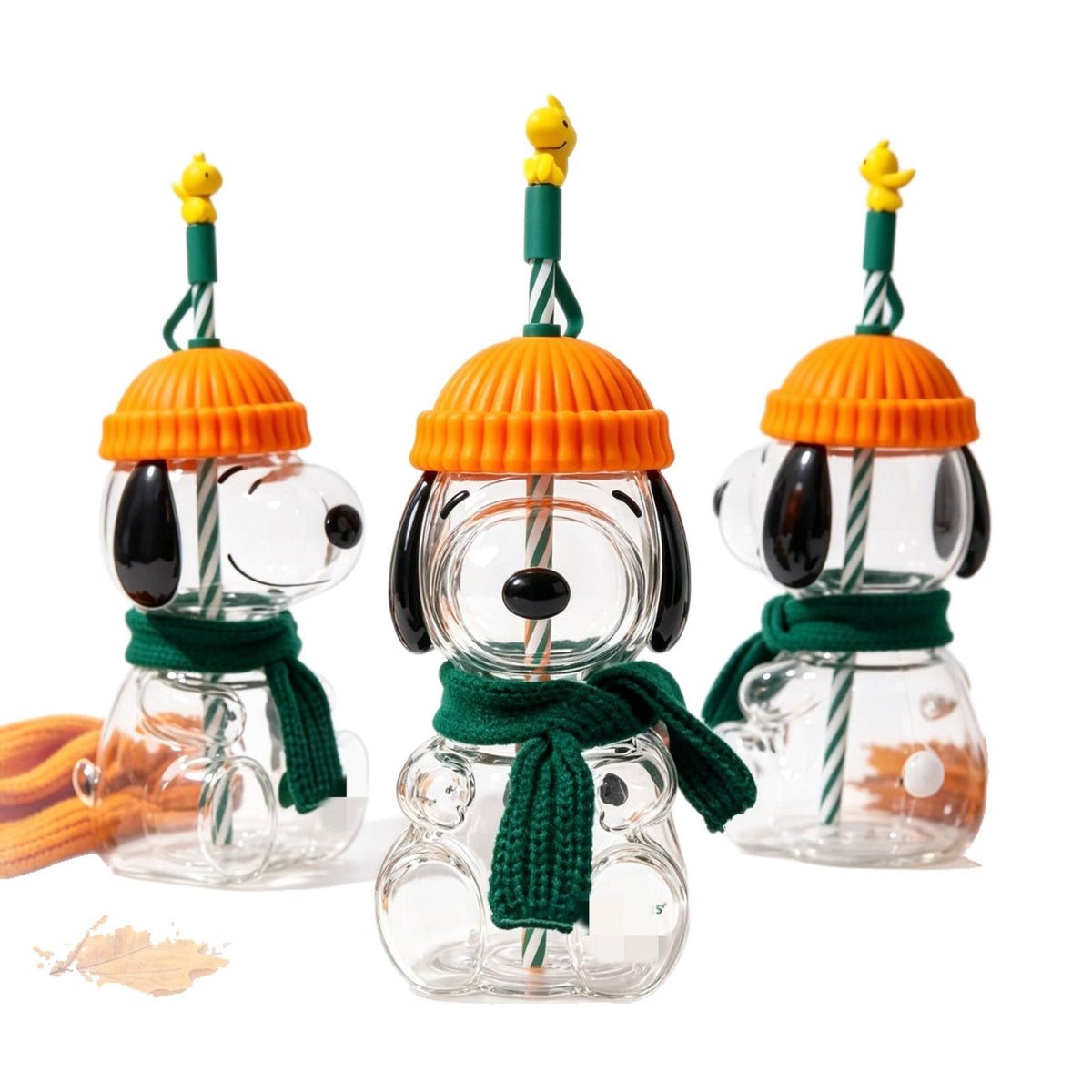 Cartoon Puppy Figurine Glass Tumbler with Straw – High Borosilicate Cup