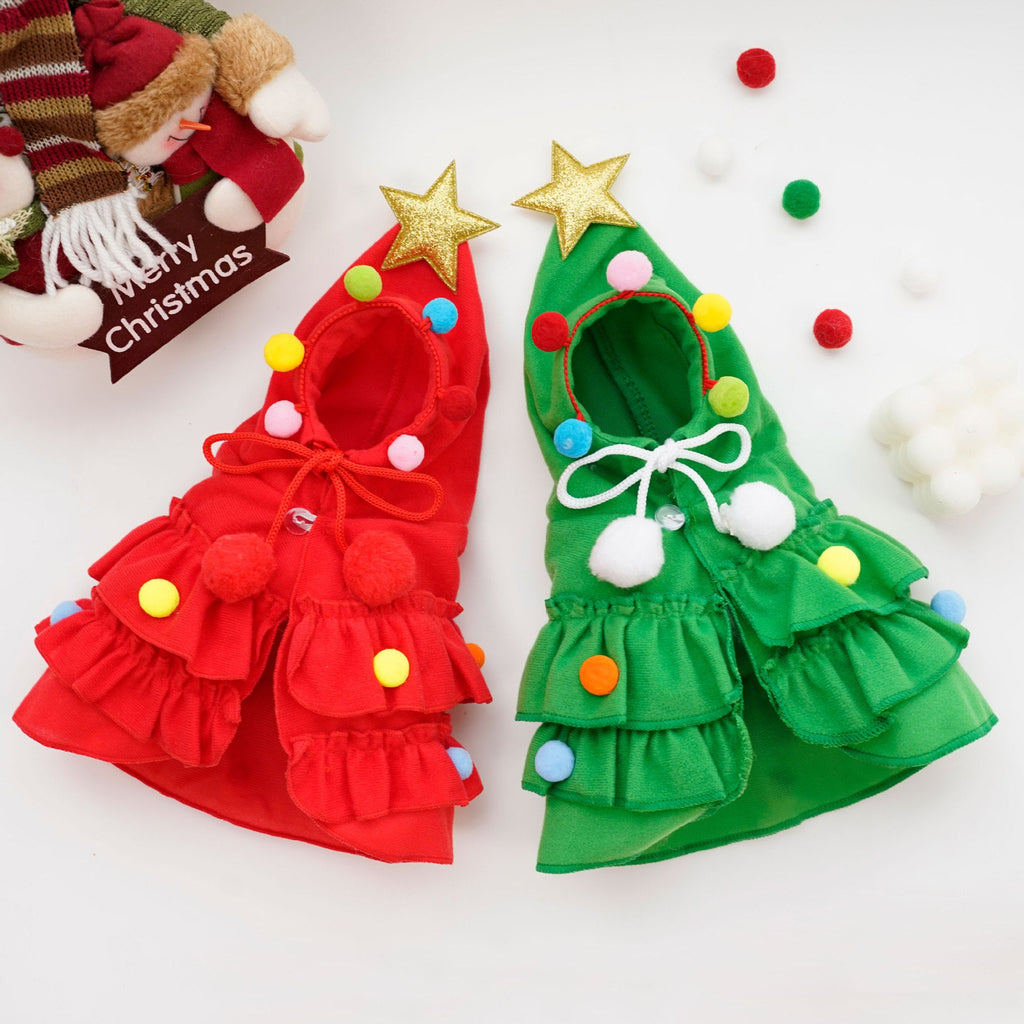 Christmas Tree Pet Cloak Costume – Hooded Holiday Outfit for Cats & Small Dogs