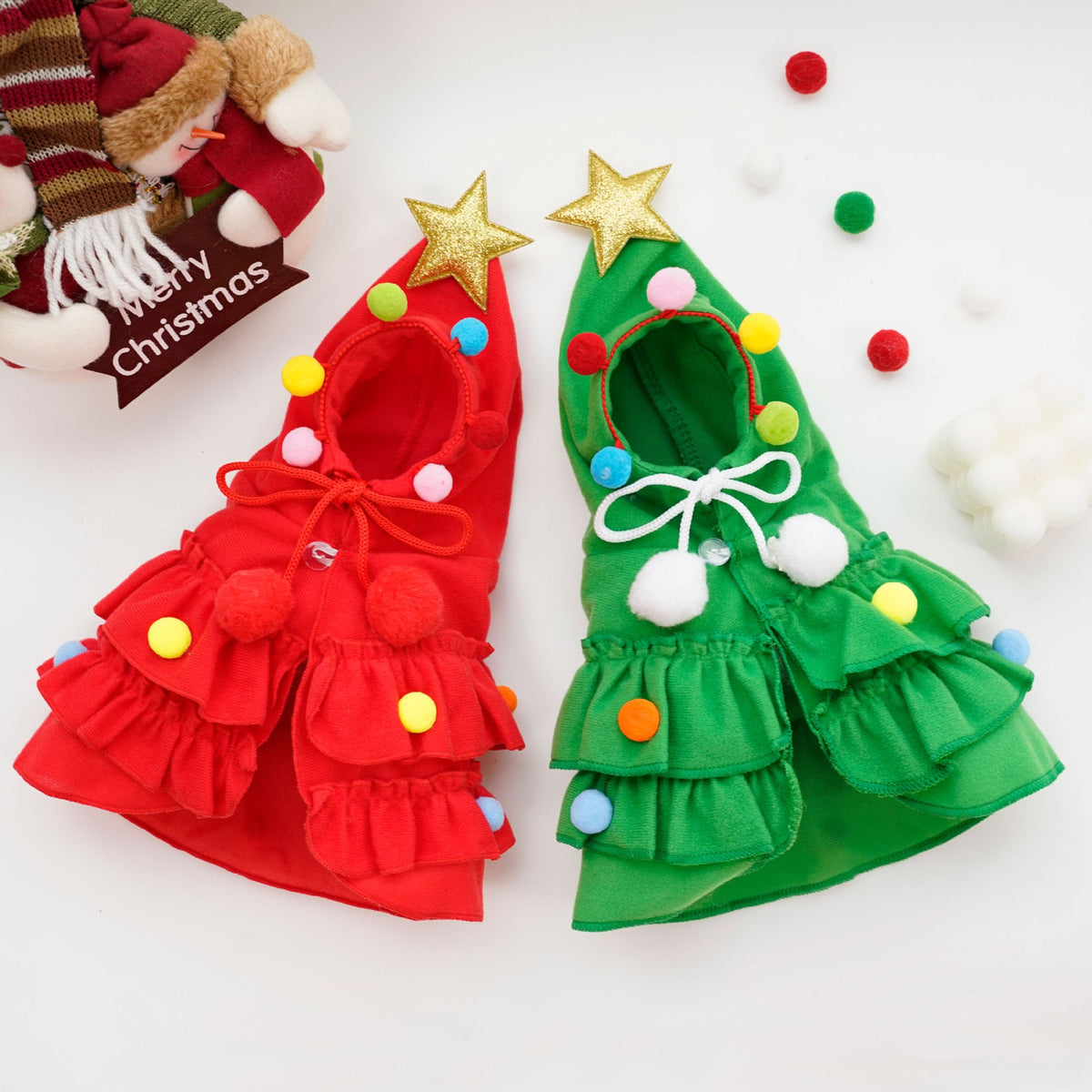 Christmas Tree Pet Cloak Costume – Hooded Holiday Outfit for Cats & Small Dogs