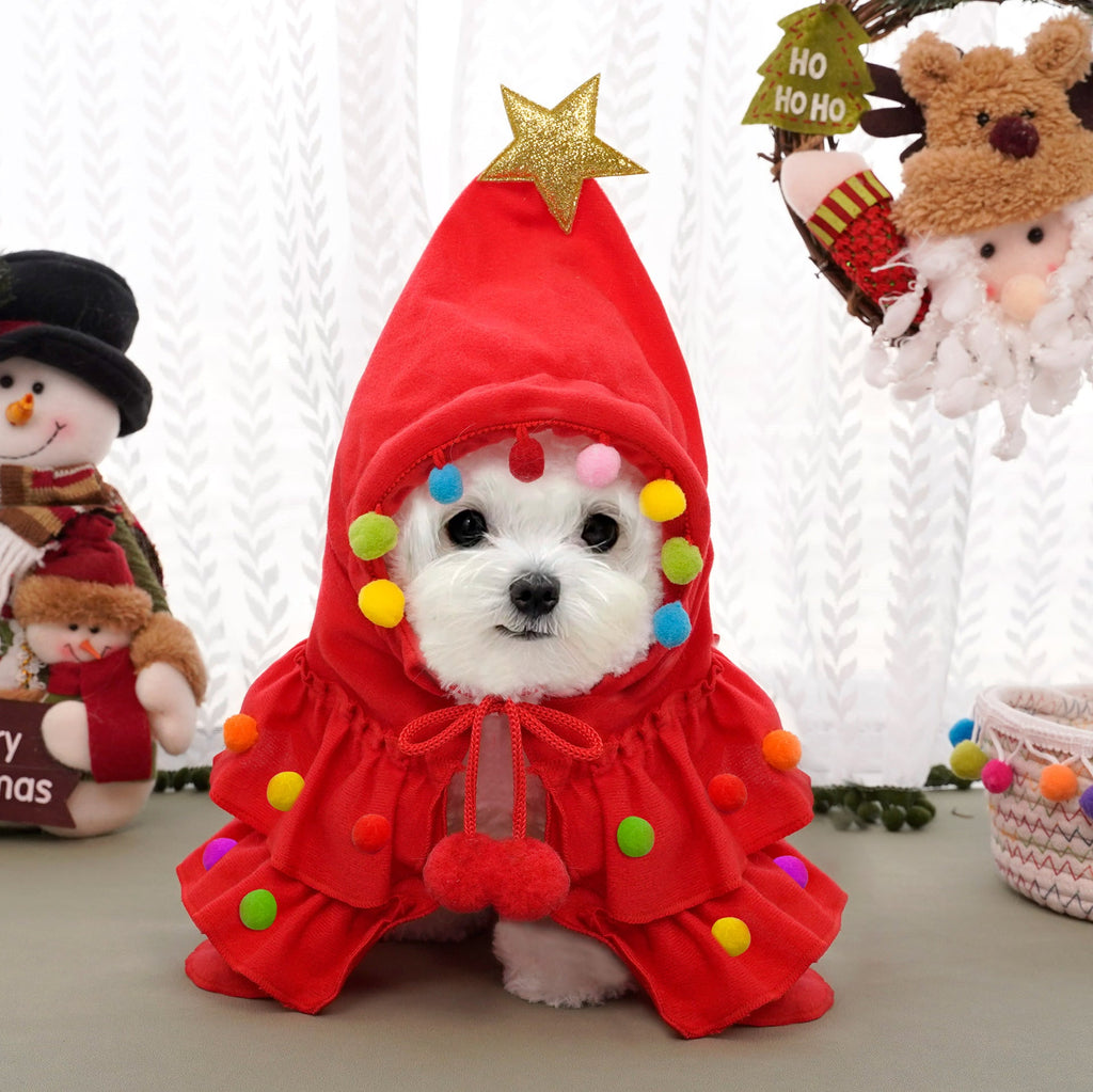 Christmas Tree Pet Cloak Costume – Hooded Holiday Outfit for Cats & Small Dogs