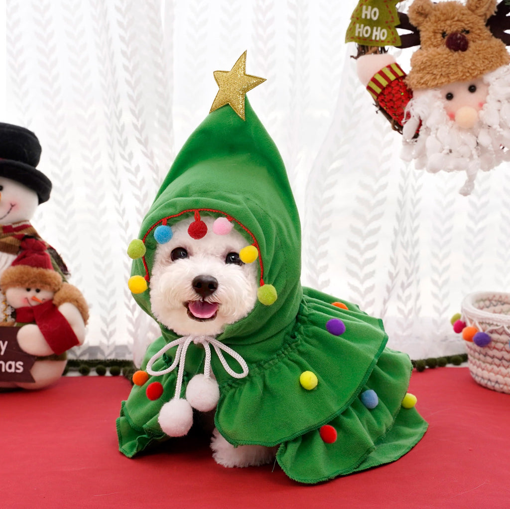 Christmas Tree Pet Cloak Costume – Hooded Holiday Outfit for Cats & Small Dogs