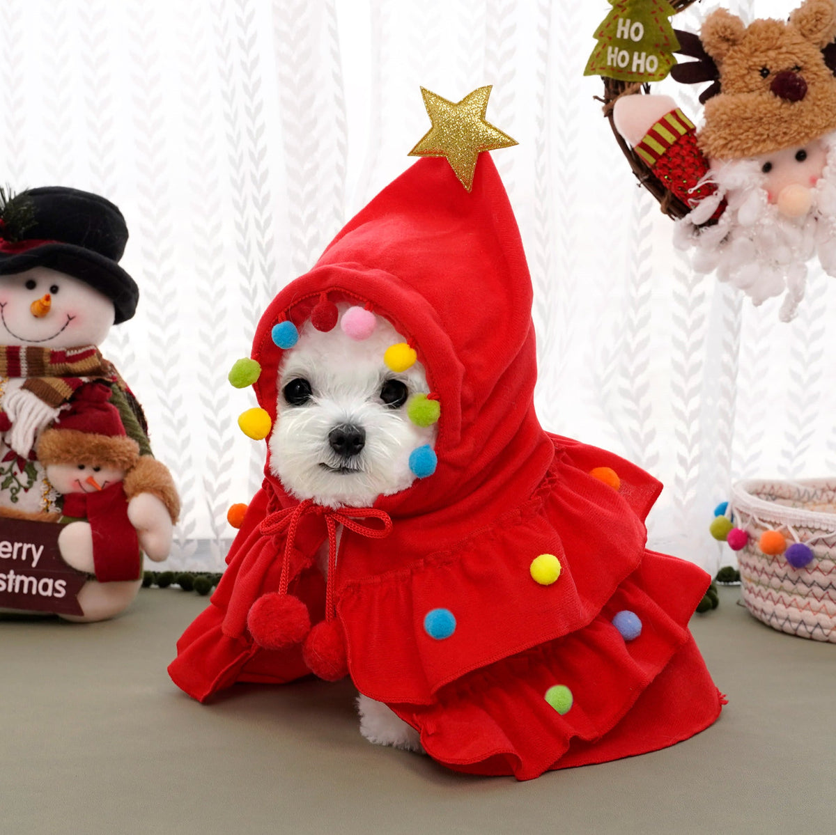 Christmas Tree Pet Cloak Costume – Hooded Holiday Outfit for Cats & Small Dogs