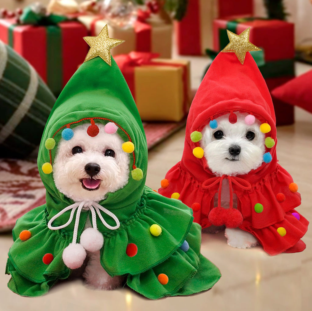 Christmas Tree Pet Cloak Costume – Hooded Holiday Outfit for Cats & Small Dogs