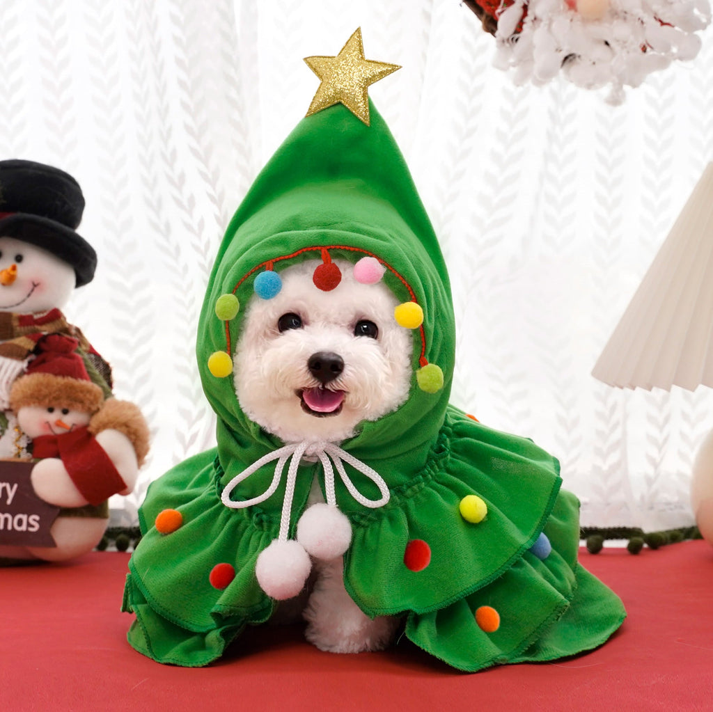 Christmas Tree Pet Cloak Costume – Hooded Holiday Outfit for Cats & Small Dogs