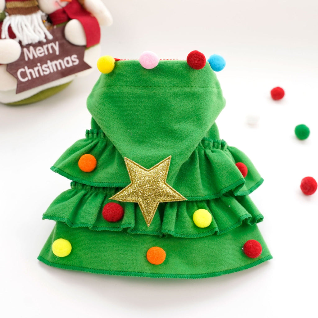 Christmas Tree Pet Cloak Costume – Hooded Holiday Outfit for Cats & Small Dogs