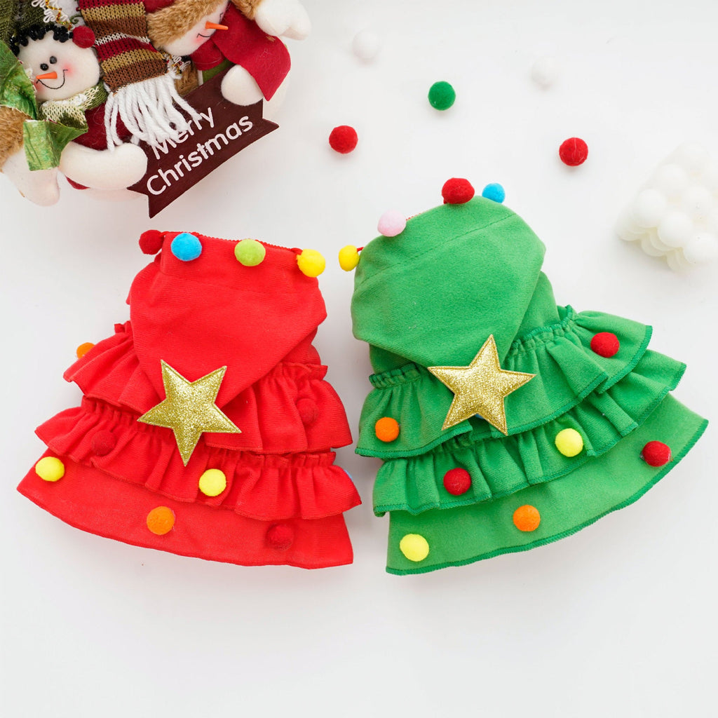 Christmas Tree Pet Cloak Costume – Hooded Holiday Outfit for Cats & Small Dogs