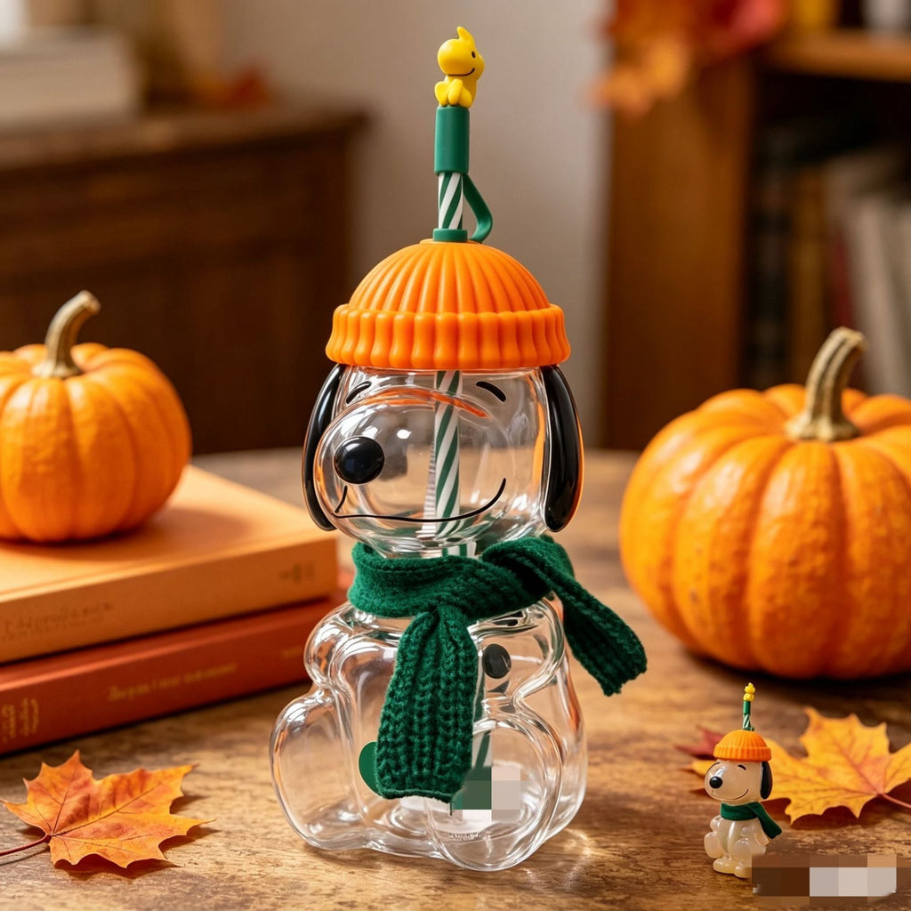 Cartoon Puppy Figurine Glass Tumbler with Straw – High Borosilicate Cup