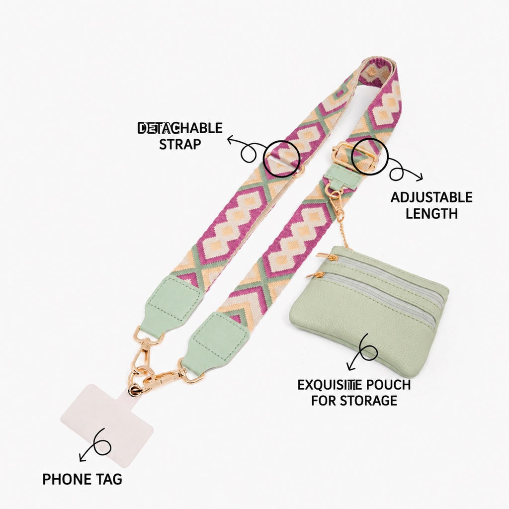 Adjustable Phone Shoulder Strap with Detachable Pouch for Hands-Free Carry