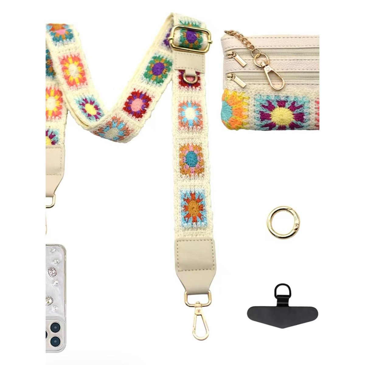 Adjustable Phone Shoulder Strap with Detachable Pouch for Hands-Free Carry