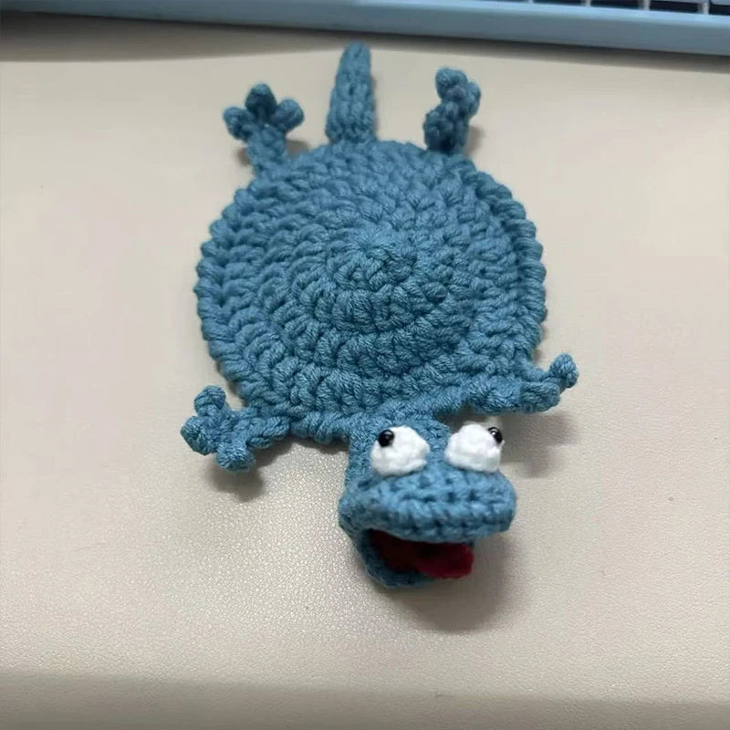 Handmade 3D Crochet Lizard Coaster, Funny Animal Cup Mat, Cute Desk Decor and Unique Gift for Home & Office