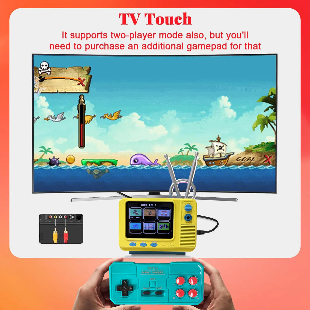 Retro Mini TV Game Console with Wireless Controller Built-in 339 Classic Games Handheld Game Player Support AV Output for Kids