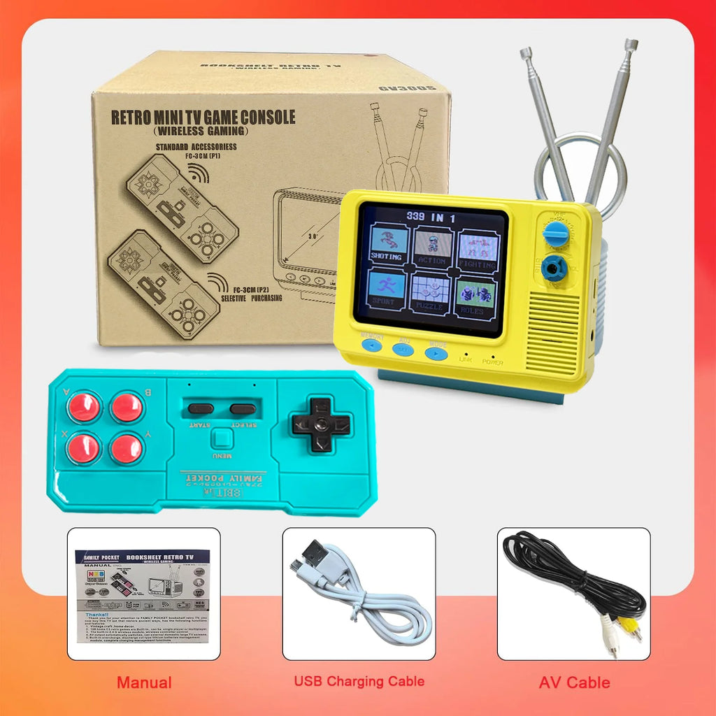 Retro Mini TV Game Console with Wireless Controller Built-in 339 Classic Games Handheld Game Player Support AV Output for Kids