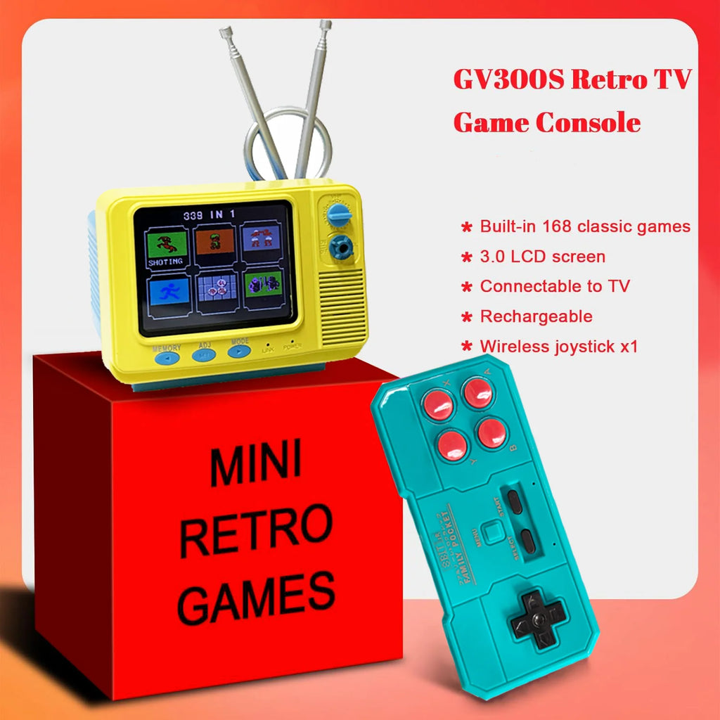 Retro Mini TV Game Console with Wireless Controller Built-in 339 Classic Games Handheld Game Player Support AV Output for Kids