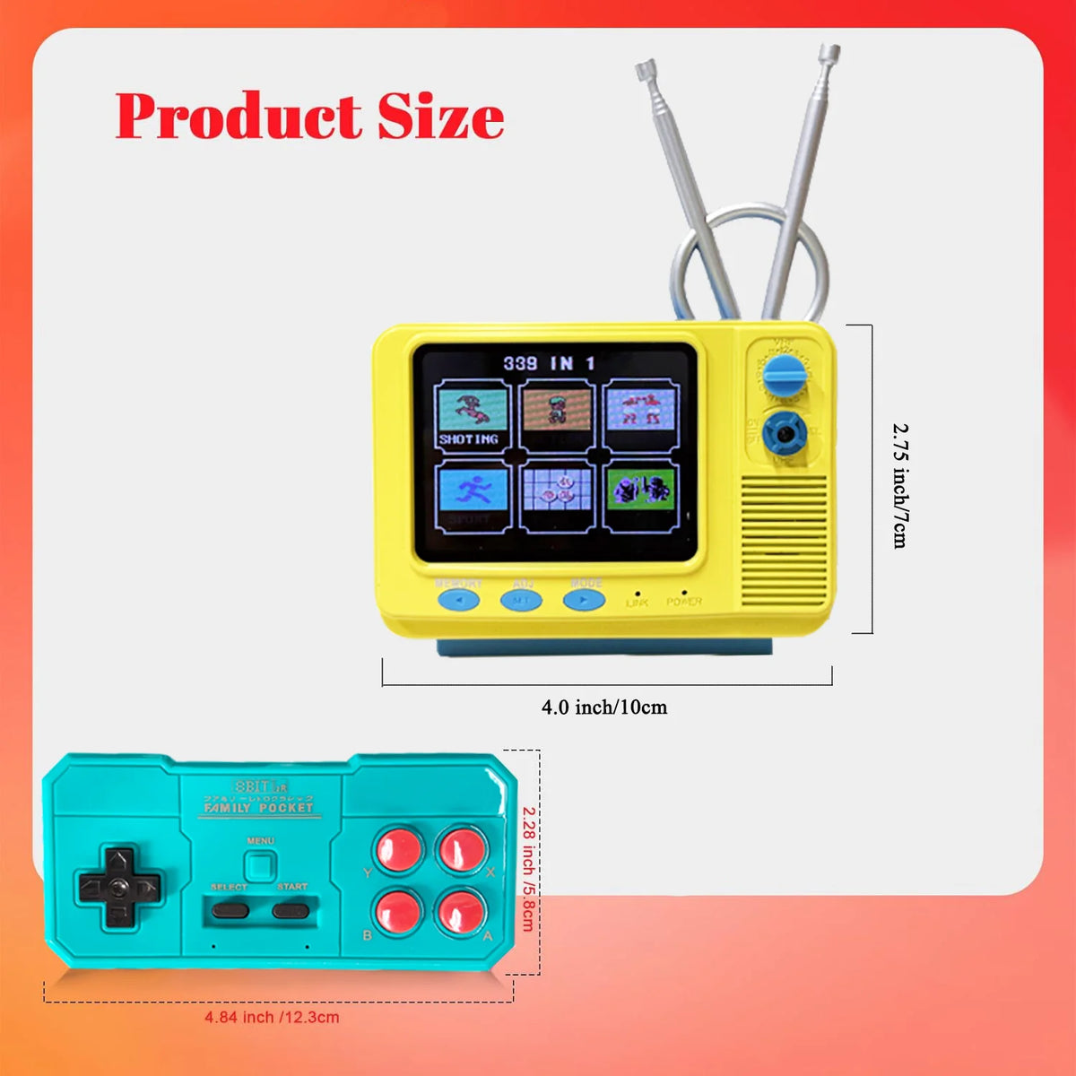 Retro Mini TV Game Console with Wireless Controller Built-in 339 Classic Games Handheld Game Player Support AV Output for Kids