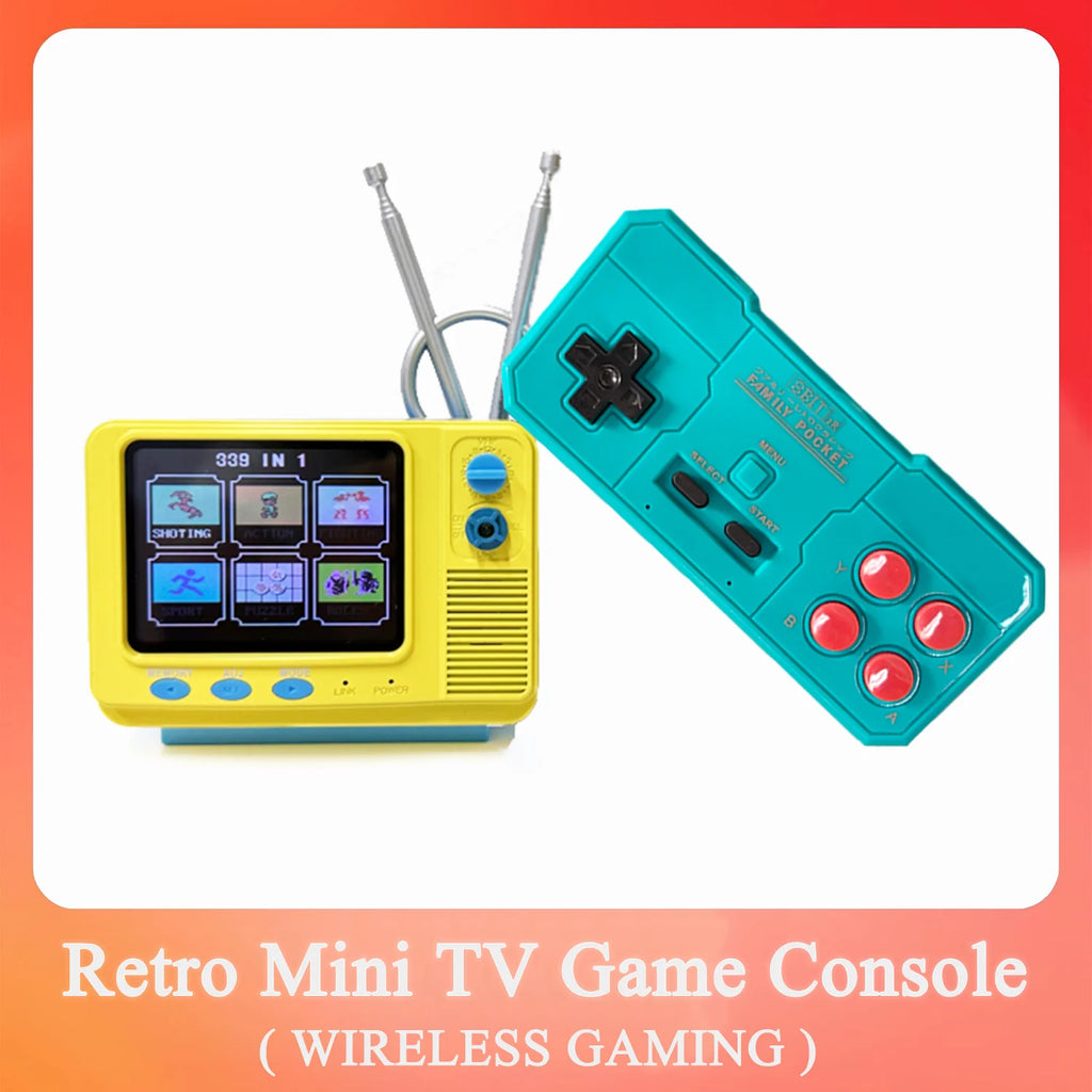 Retro Mini TV Game Console with Wireless Controller Built-in 339 Classic Games Handheld Game Player Support AV Output for Kids