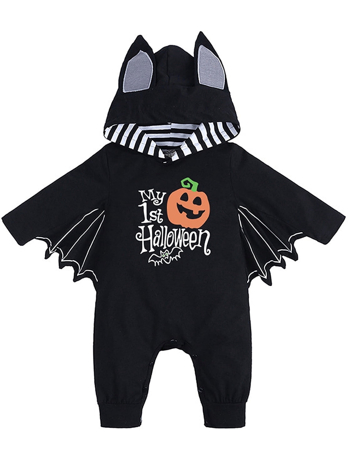 0–18M My First Halloween Costume for Baby Boys & Girls, Bat Cosplay Hooded Romper