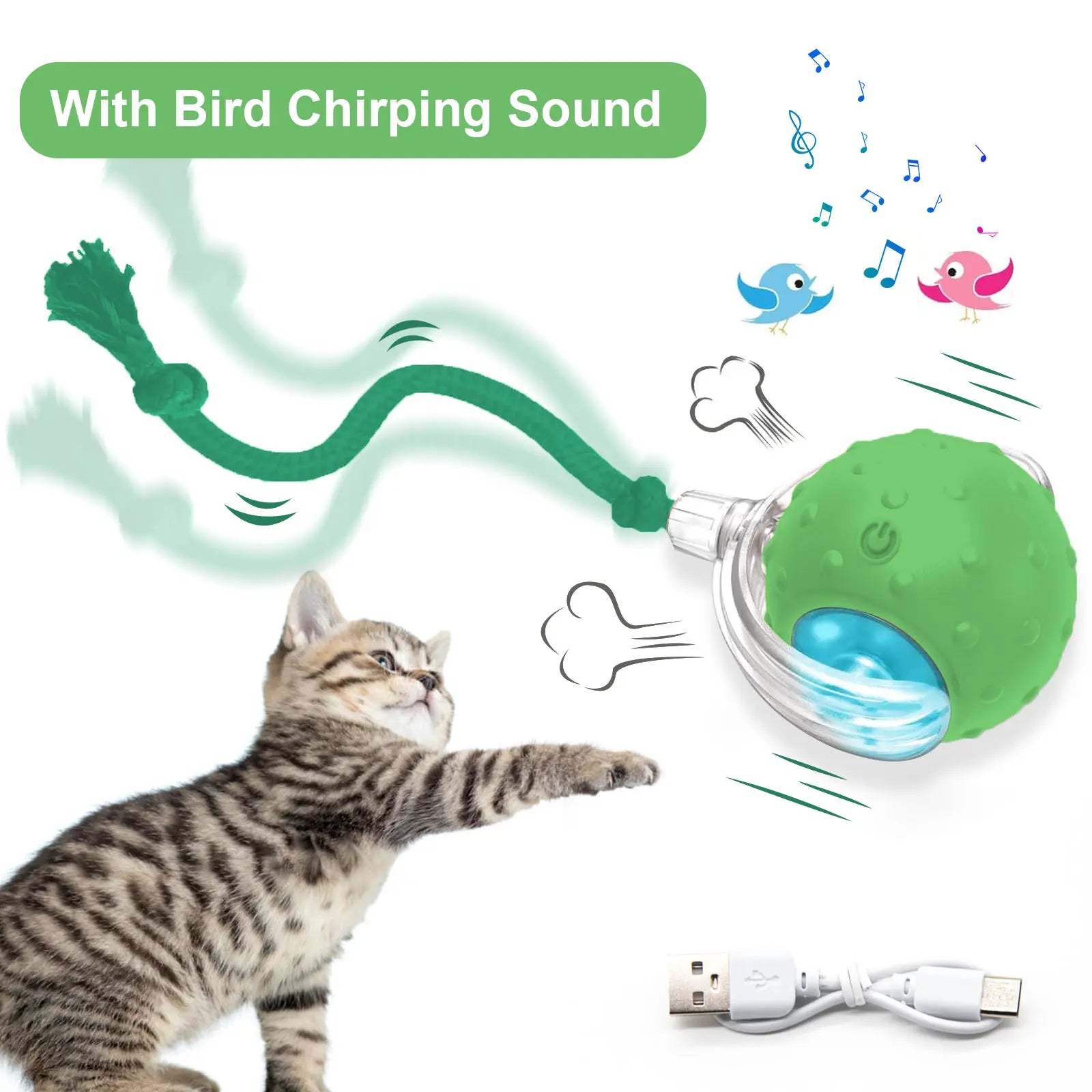 Interactive Cat Ball Toy | Bird Chirping & Motion Activated Rug Kicker