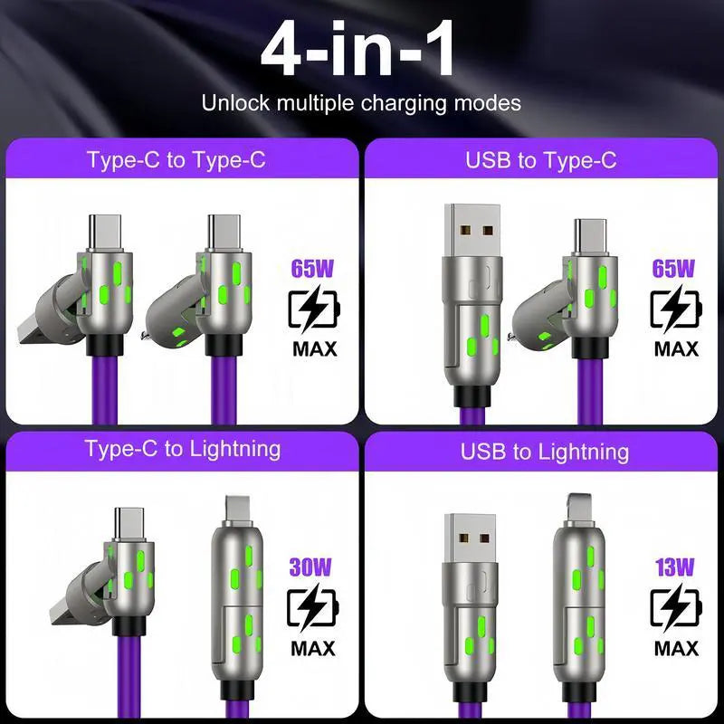 6.6FT 4-in-1 USB-C Cable, PD Fast Charging, Data Sync, EXAVON USB-A, Type-C, Lightning,  Aluminum, Compatible
