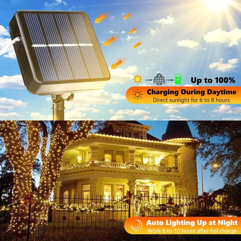 2-Pack Solar Outdoor String Lights, 80FT 240 LED Waterproof Fairy Lights with 8 Modes for Garden, Party, Patio Decor, Solar Outdoor Lights