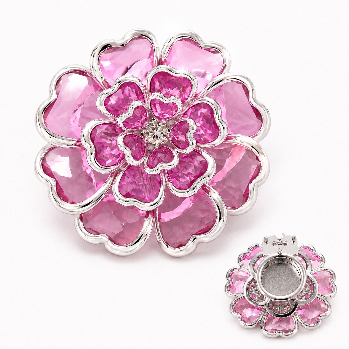 2-Pack Flower Rhinestone Button Covers, 38mm / 1.49 in Crystal Clip-On Jewelry for Blouses, Shirts & Clothing