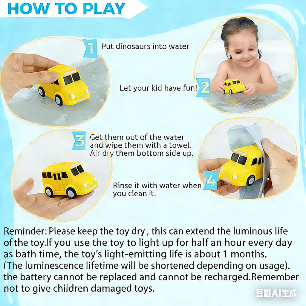 6PCS Bath Cars,Traffic Vehicles and Construction Vehicles, Light Up Bath Toy for Toddler,6 Pack Water Activated Flashing Colors Toys for Kids Bath Fun in the Tub,Bath Fun in Pool or Bathtub,On Beach