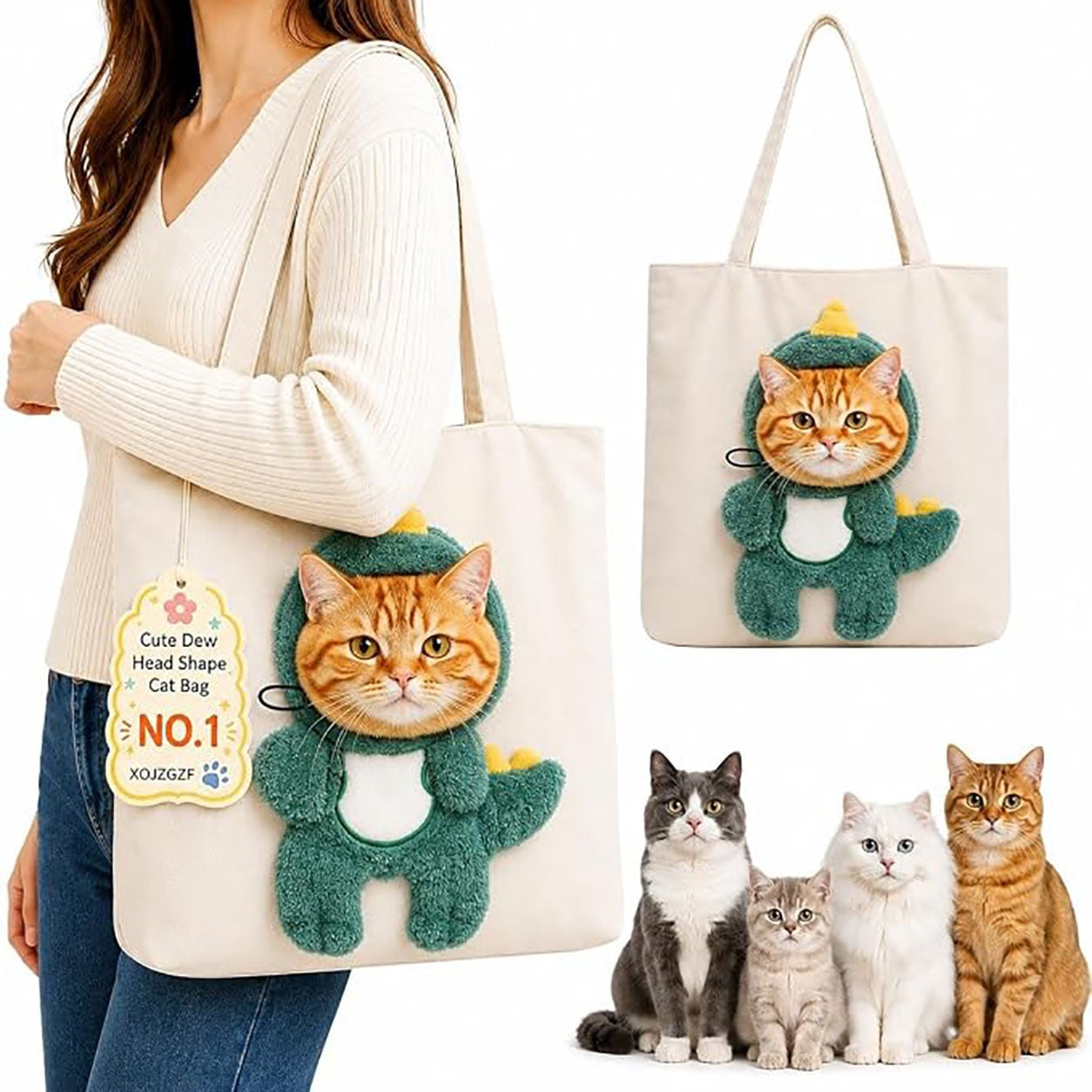Lion-Shaped Pet Carrier Tote Bag, Head-Out Canvas Shoulder Bag for Cats & Small Dogs