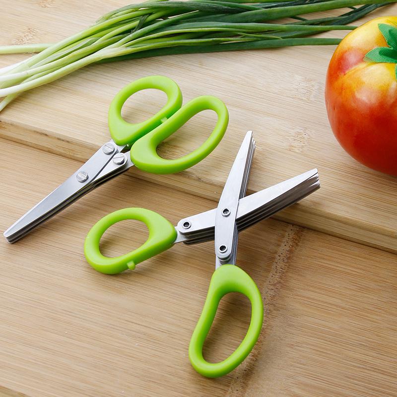 Stainless steel herb scissors, with 5 blades, multi-blade herb cutting scissors, suitable for kitchen salads