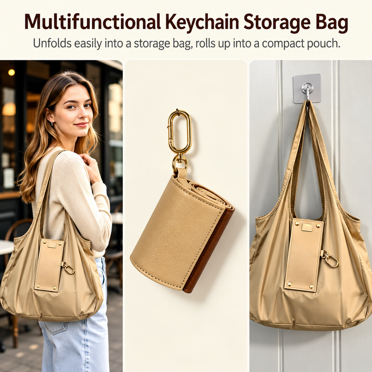Keychain Tote Bag,Large Capacity Lightweight Foldable Waterproof Key Chain Shopping Bag with Key Ring,Mini Bag for Daily Use