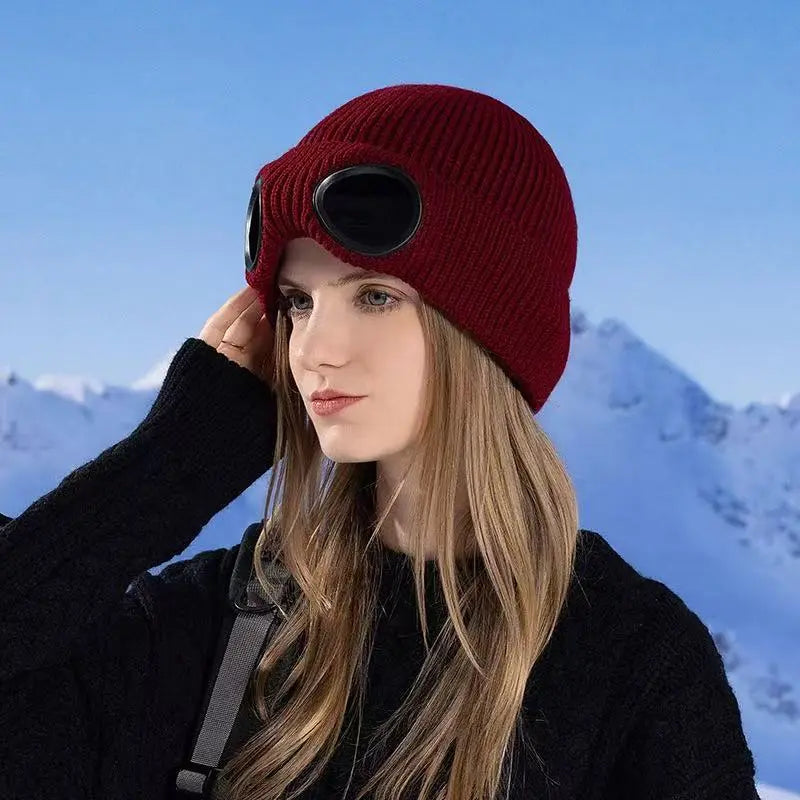 Unisex Solid Color Goggle Lens Design Beanie Hat - Casual Soft Comfortable Beanie for Fall & Winter, Fashion Accessories for Both Men & Women, Machine Washable Style Trendy SpringStatements Headwear tiktokshopspringglowup