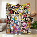 Retro Cartoon Character Flannel Blanket - Classic Animation Collage Print, Flannel Fabric, Multi-Size, Wrinkle Resistant, Anti-Pilling, Soft, Cozy, Lightweight, Durable Indoor/Outdoor Throw for Sofa, Bedroom, Gift Use, Home Office
