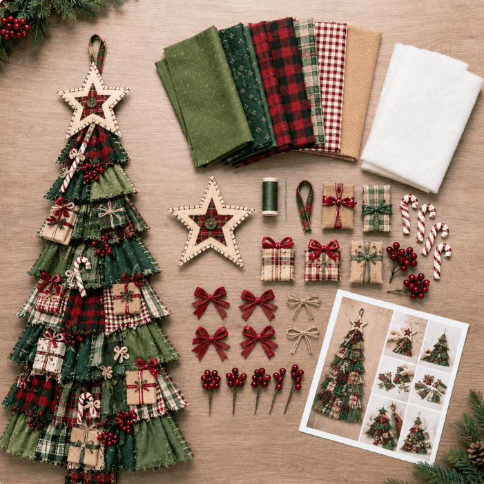 DIY Oversized Patchwork Christmas Tree Door Hanger Kit, 3D Fabric Sewing & Assembly Craft Kit for Adults, Holiday Home Wall & Entryway Decor