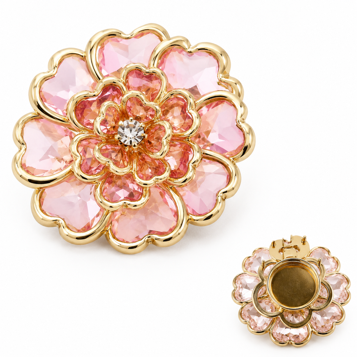 2-Pack Flower Rhinestone Button Covers, 38mm / 1.49 in Crystal Clip-On Jewelry for Blouses, Shirts & Clothing