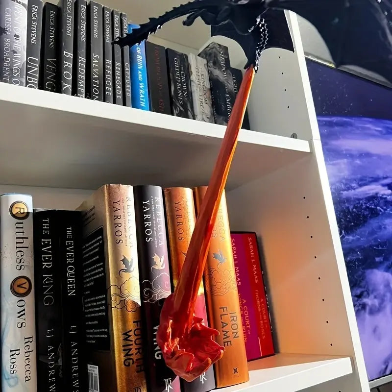 3D Dragon Flame Book Nook Lamp, Fire-Breathing Dragon Sculpture with Glowing Flame Effect, Fantasy Bookshelf Decor for Home, Office and Desk
