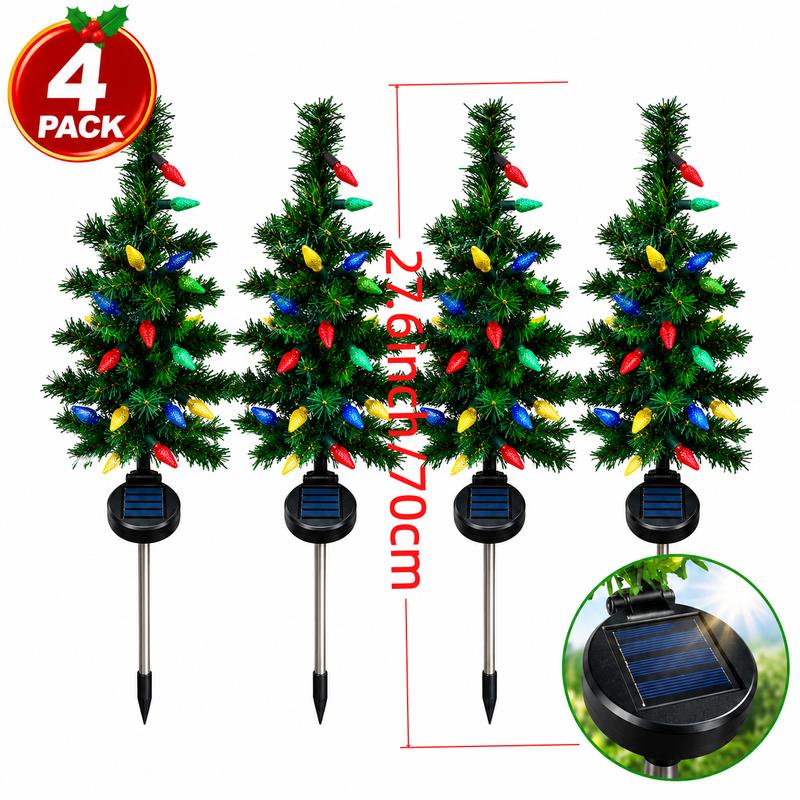 Solar Outdoor Lights, 4-Pack 27.6-Inch Pre-Lit Multicolor LED Christmas Tree Pathway Lights, Regular or Strawberry Light String Upgrade, Auto On/Off for Yard & Garden