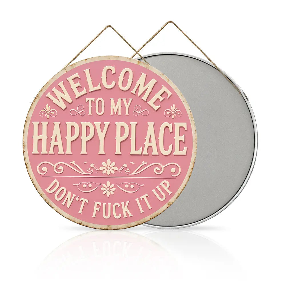 “Welcome to My Happy Place” Metal Sign - Multicolor Wall Art for Home & Office, Perfect Mother's Day Gift (8"/12")