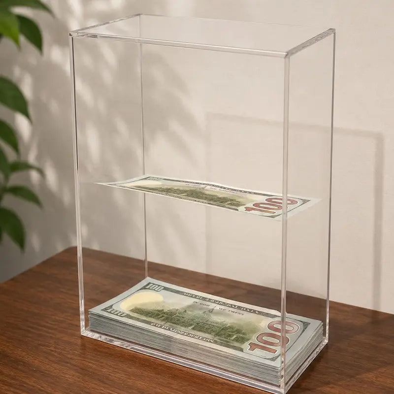 Floating savings box — holds over 1,800 bills, acrylic savings challenge box, goal tracker, satisfying floating effect, great as a gift
