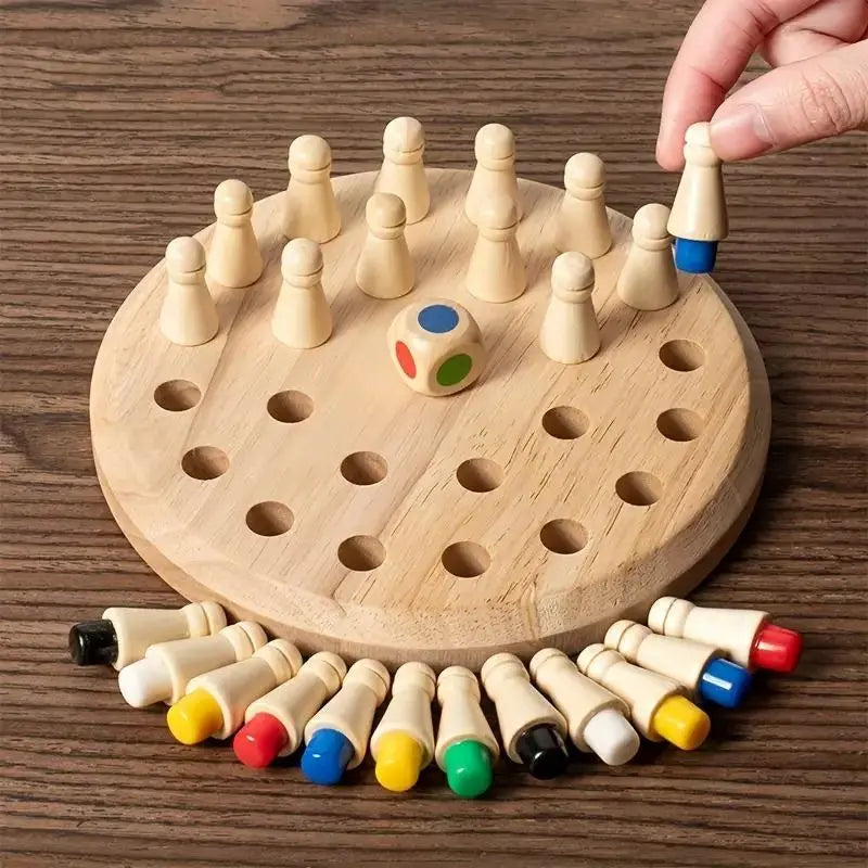 Educational Wooden Memory Chess Puzzle 17cm Diameter 4cm Height 36 Pieces Family Strategy Board Game for Brain Training & Holiday Gifting