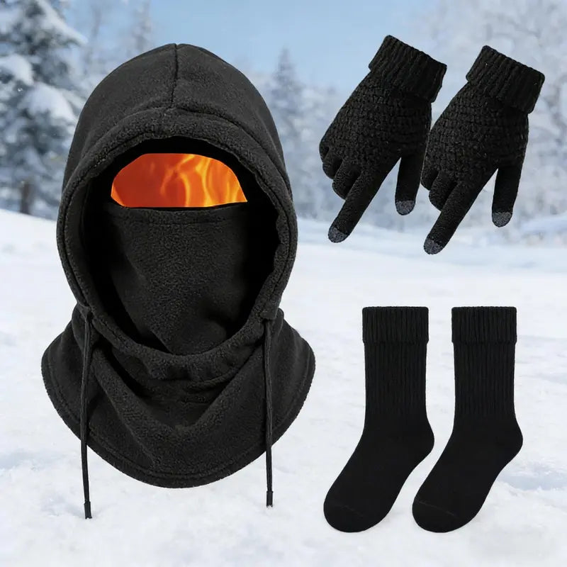 Unisex 2/3/4-Piece Winter Outdoor Set with Full Face Cover, Gloves & Thermal Socks, Warm Windproof Gear for Skiing, Cycling, Snowboarding & Cold Weather