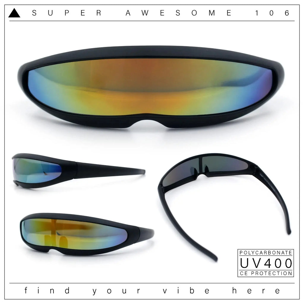 Futuristic Cyberpunk Cyclops Monolens Sunglasses - Robotic Mirror Lens Shades with UV400 Protection