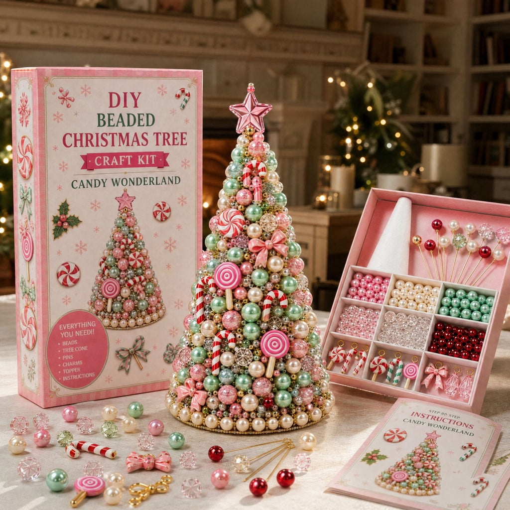 Jeweled Christmas Tree DIY Christmas Craft Christmas Decorations Beaded Christmas Tree 7.48IN All In One Handmade Christmas Table Decor Kit