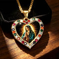 Our Lady of Guadalupe Heart Pendant Necklace, Gold-Tone Virgin Mary Catholic Jewelry, Religious Gift for Women