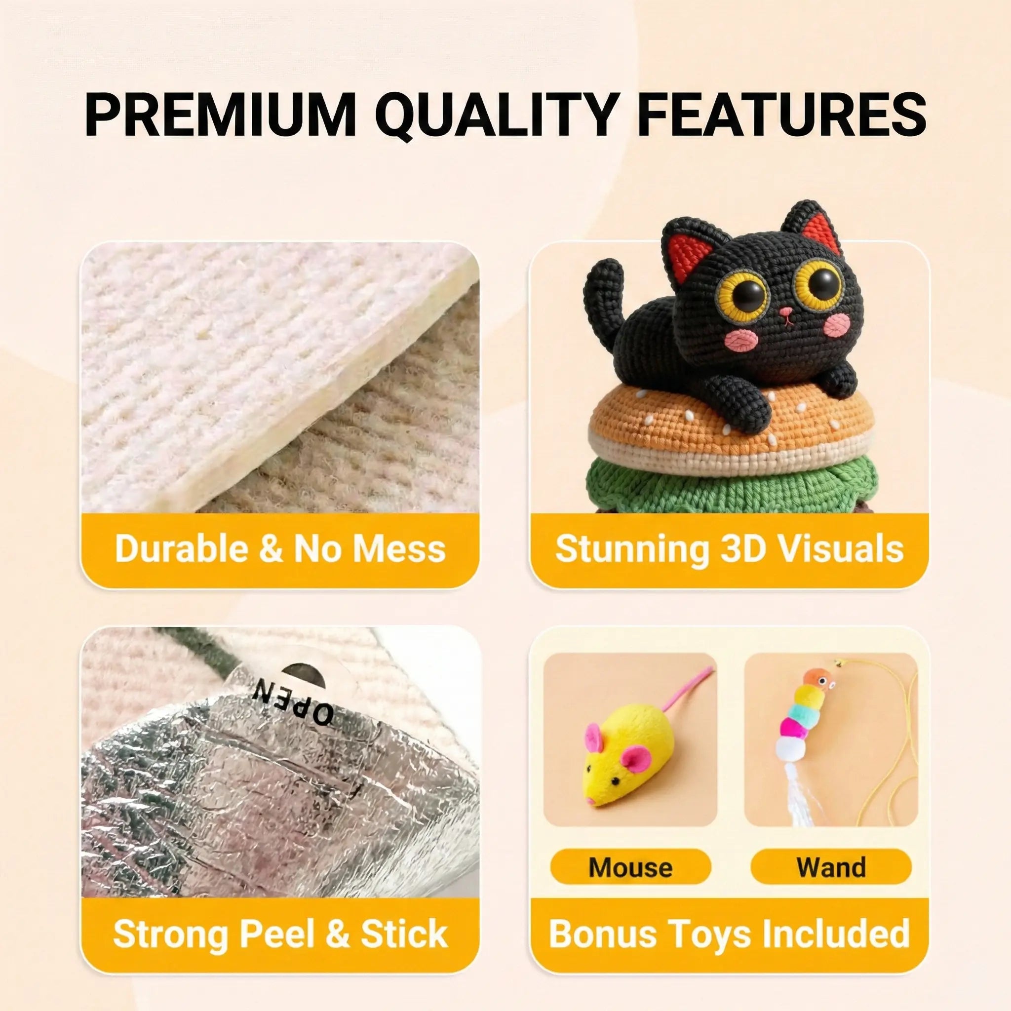 SmartWell Self-Adhesive Cat Scratcher Mat, 5D Woven Wall & Furniture Protector
