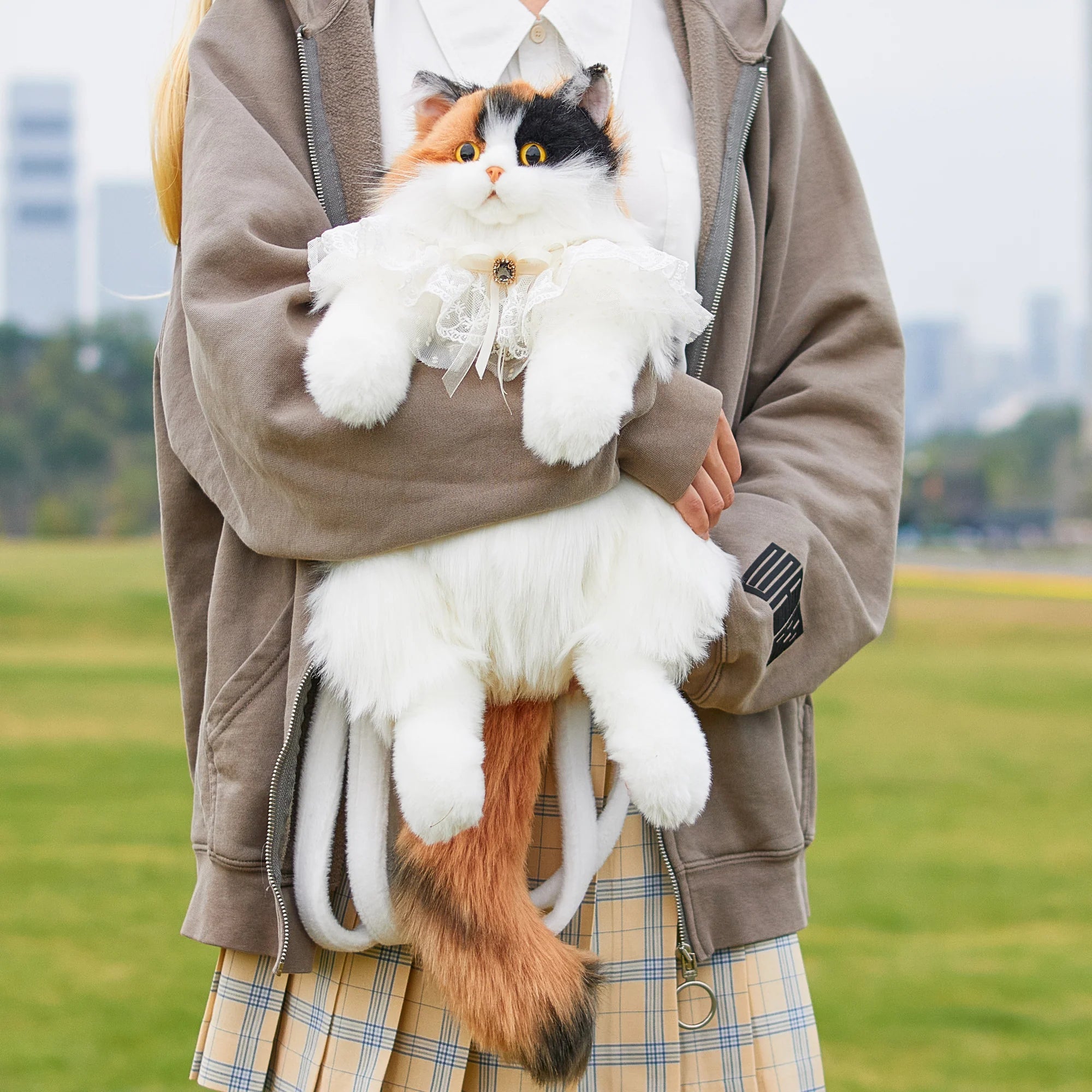 Calico Cat Backpack – Lifelike Plush Bag for Women & Kids