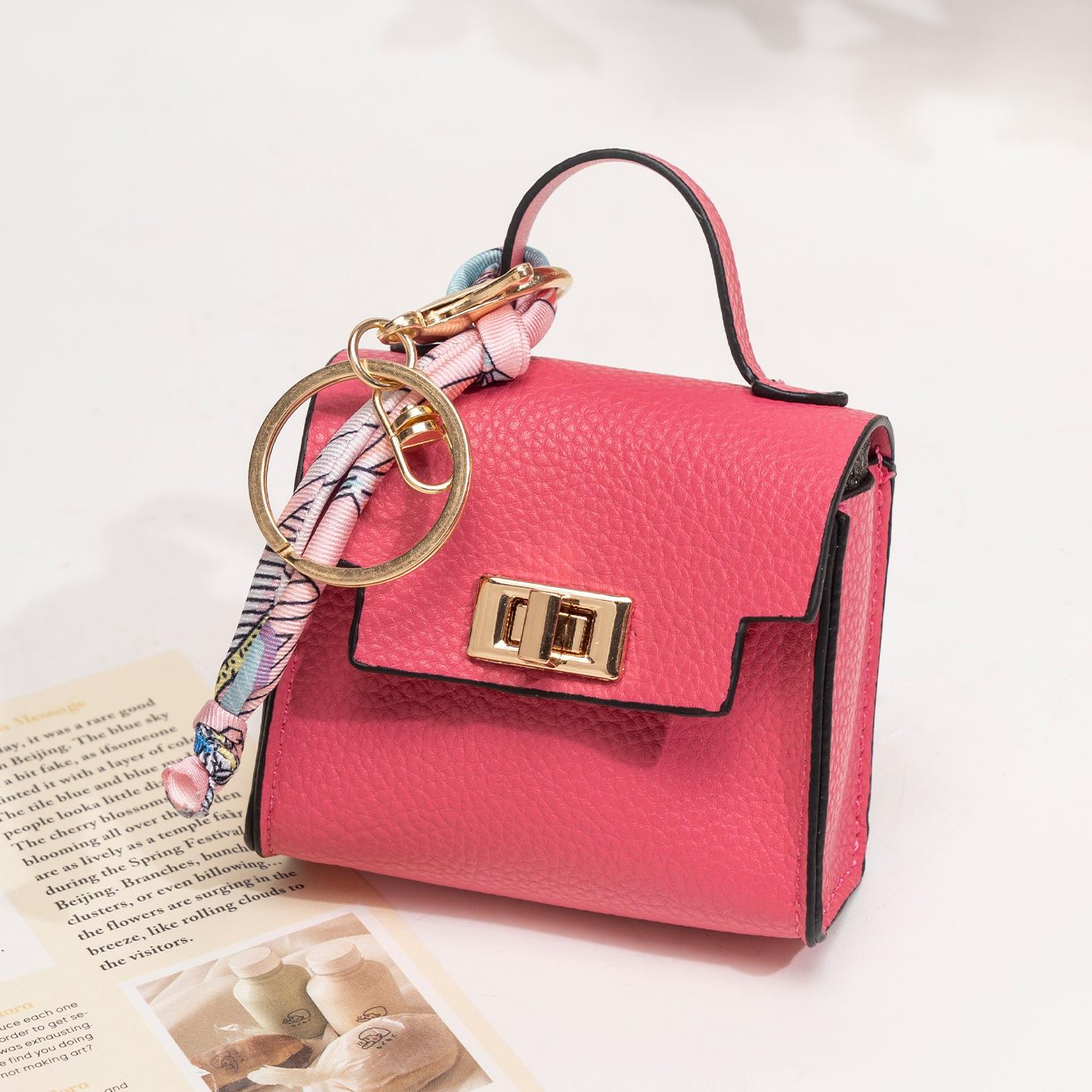 Mini Leather Bag Keychain with Colorful Strap